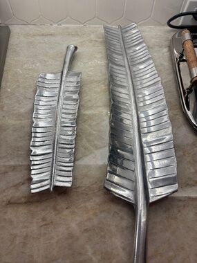 Wilton Armatele vintage aluminum banana leaf serving trays 16" and 10"